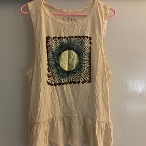 Sun Emblazoned Sleeveless Ruffled Tank by Chaser